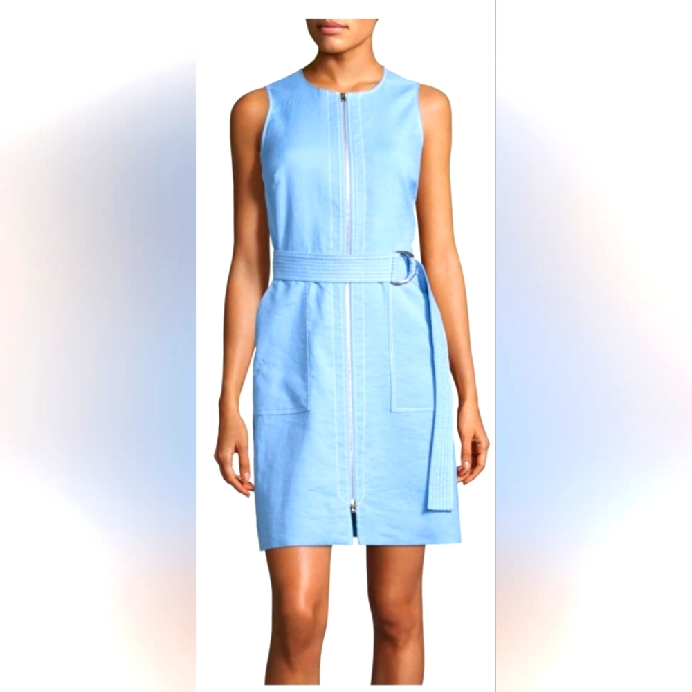 NEW Diane Von Furstenberg DVF Designer Zip Up Fitted Belt Blue Dress - Size 4
